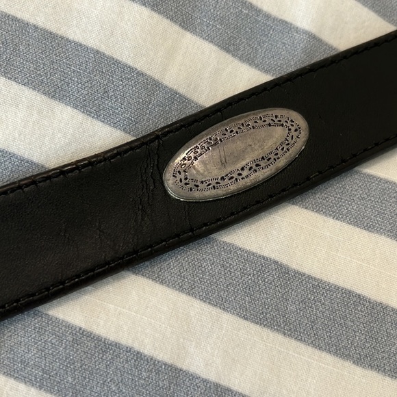 BLACK leather Brighton belt with silver buckle and accents - Picture 8 of 13